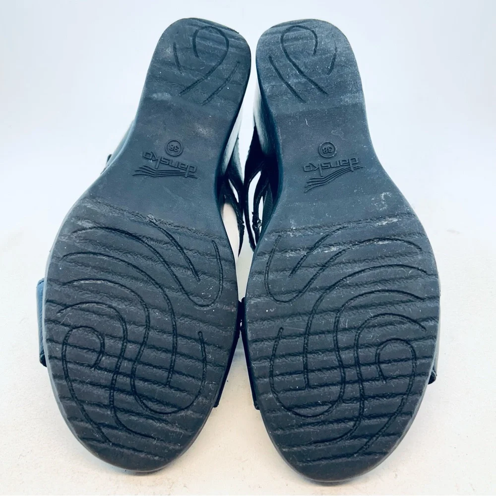 Dansko Black Leather Criss Cross Ana Wedge Sandals size 38 7.5 8 - Picture 9 of 11